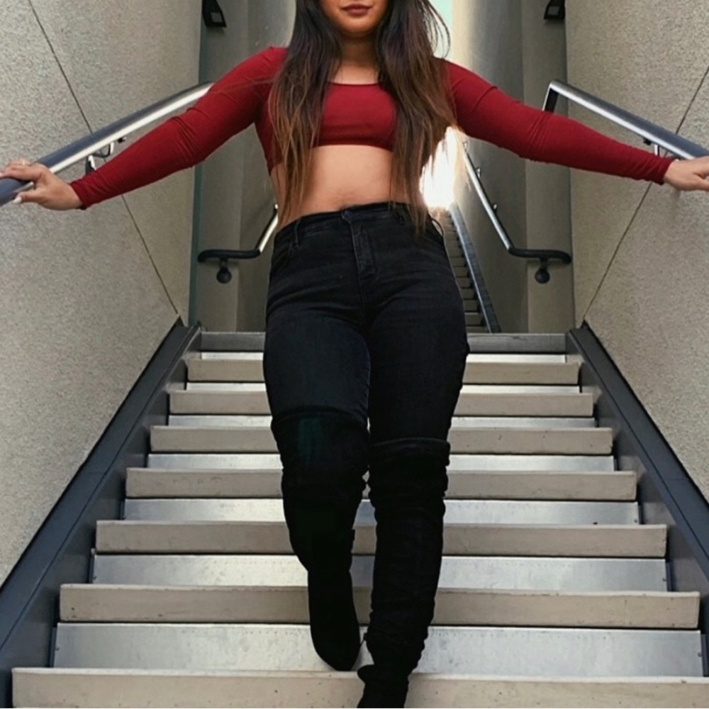 Red Long Sleeve Crop Top